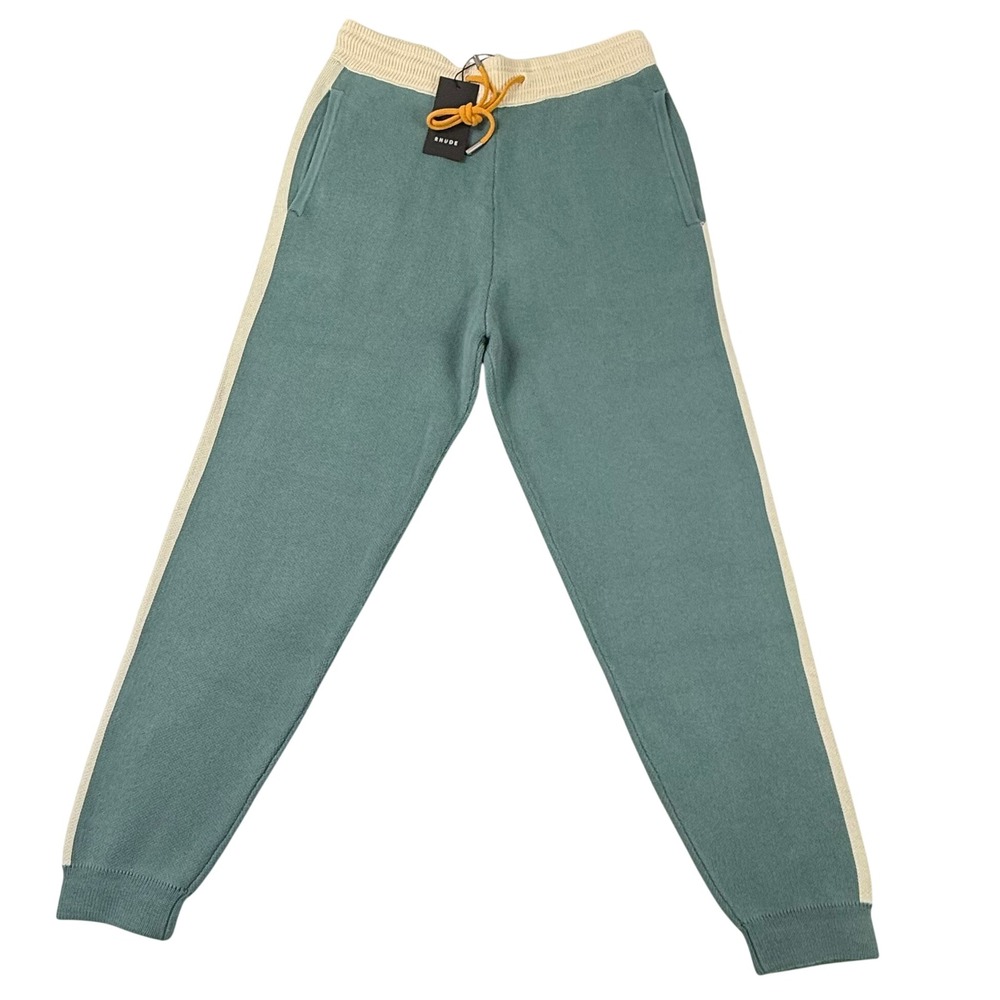 Rhude RB Knit Track Pants XXL Teal Ivory Supima Cotton Cashmere RHPS23PA08822184